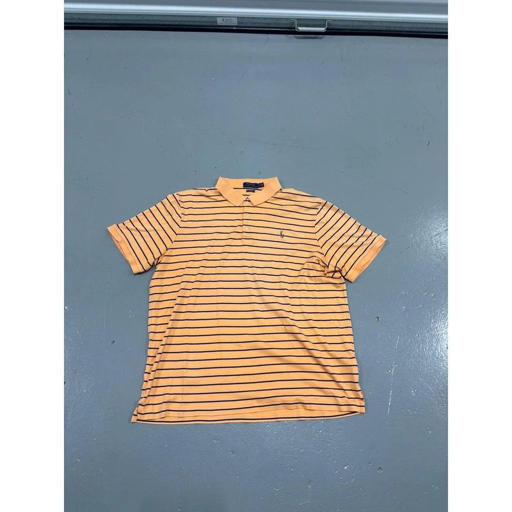 Polo Ralph Lauren Mens XL Classic Fit Striped Short Sleeve Polo Shirt Orange